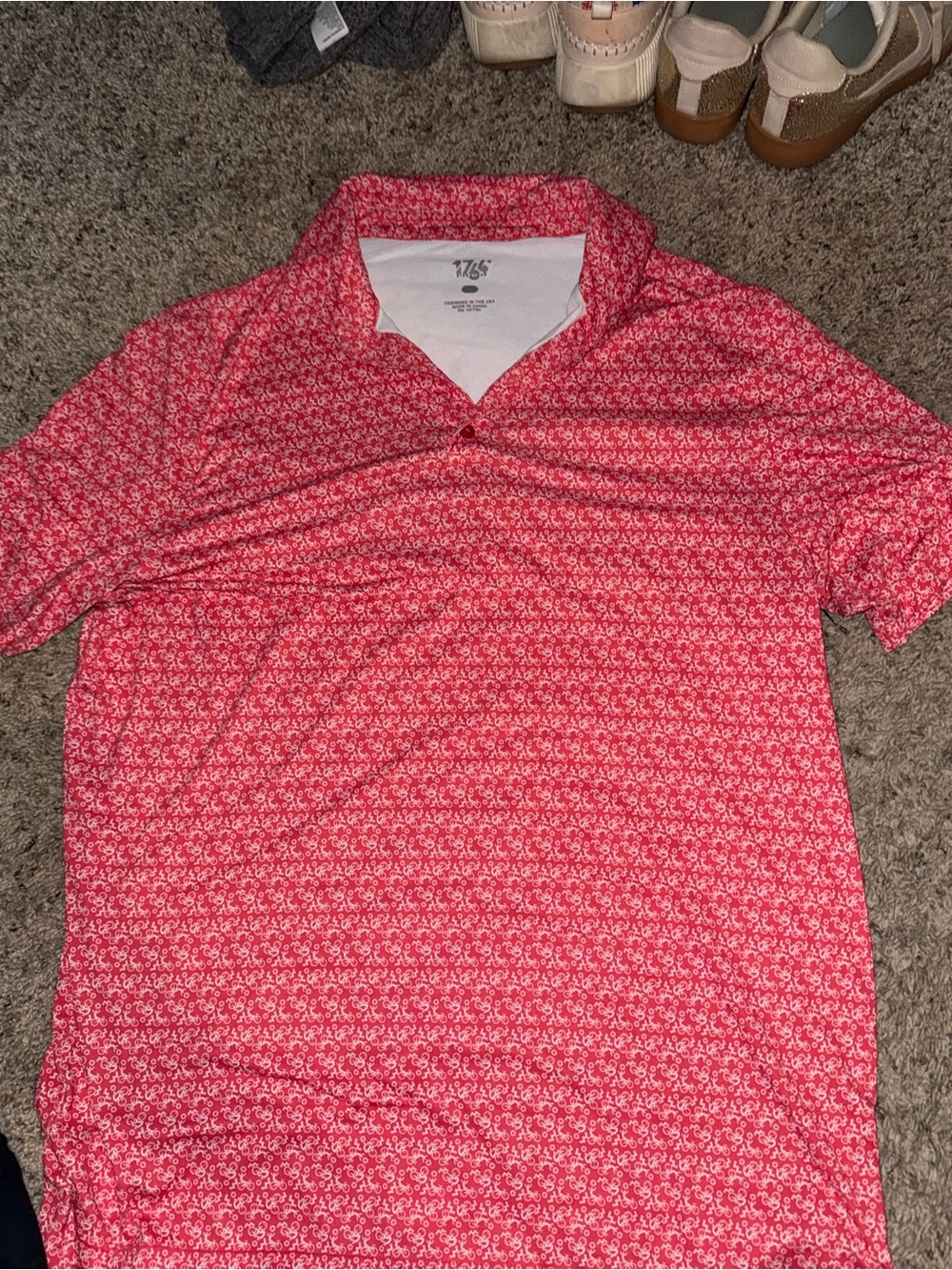 Men's Printed Short-Sleeve Polo in Coral Red